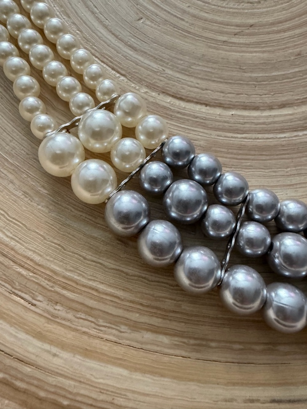 239 Paparazzi Two-Tone Pearl Multi-Strand Necklace - White & Gray - Picture 2 of 2